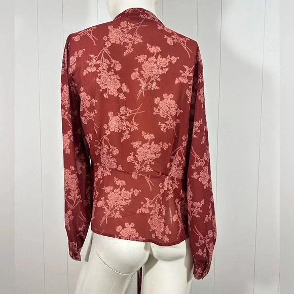 ANTONIO MELANI Orange Floral Tie Front Long Sleeve Blouse Top Size Small - Picture 4 of 9